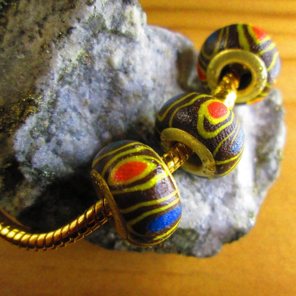 3 Polymer Clay Africana Tribal European Charms